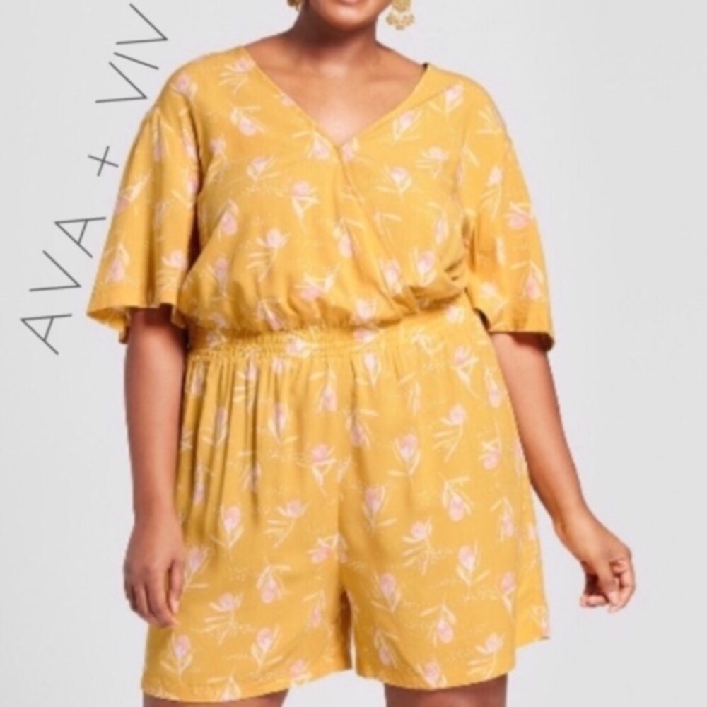 Ava & Viv Yellow Floral Romper Size 4x
